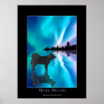 Husky & Yukon Wilderness Aurora Fantasy Art Poster posters