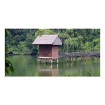 Hut and Lake Scene Photo Card