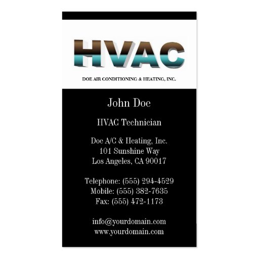 HVAC Technician B/W Mirrored Business Cards (back side)