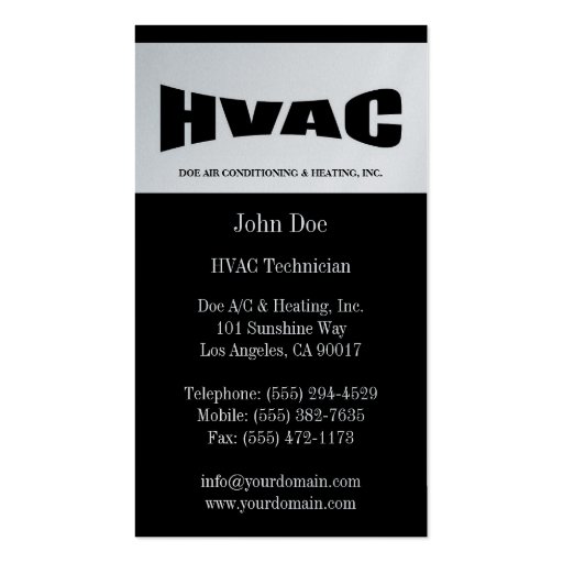 HVAC Technician Black/Platinum Business Card Template (back side)