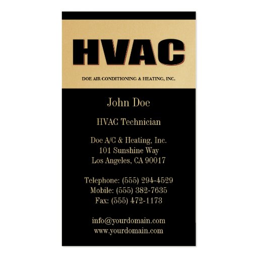 HVAC Technician Bold Gold Business Card Template (back side)