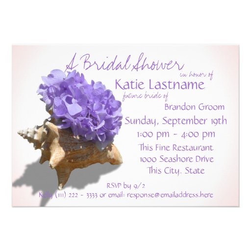Hydrangea and Seashell Bridal Shower Lavender Card