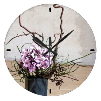 Hydrangea and Wood Vase Watercolor Clock