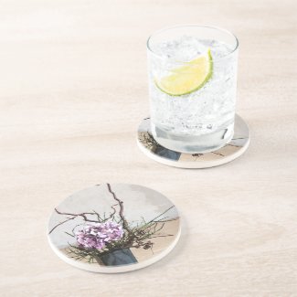 Hydrangea and Wood Vase Watercolor Beverage Coaster