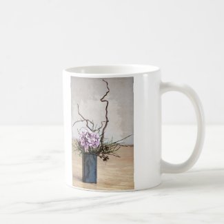 Hydrangea and Wood Vase Watercolor Coffee Mug