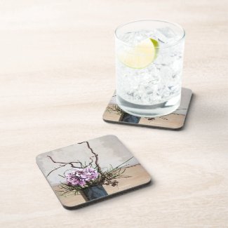 Hydrangea and Wood Vase Watercolor Drink Coasters