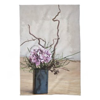 Hydrangea and Wood Vase Watercolor Hand Towel