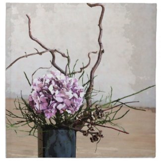 Hydrangea and Wood Vase Watercolor Napkins
