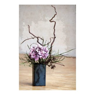 Hydrangea and Wood Vase Watercolor Print