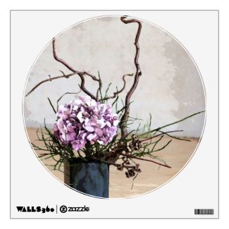 Hydrangea and Wood Vase Watercolor Room Sticker