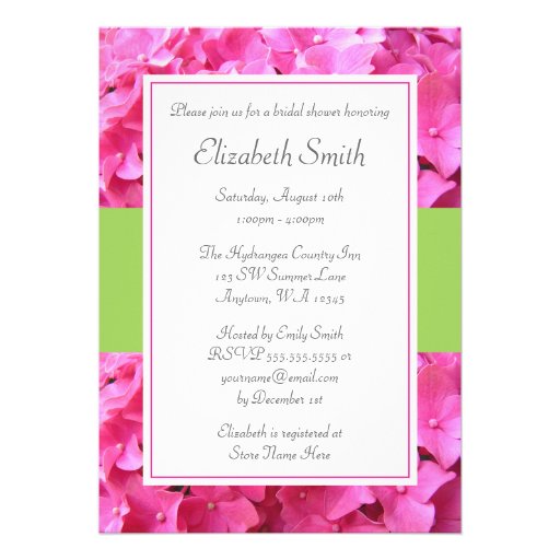 Hydrangea Border Pink Green Bridal Shower Personalized Invite