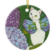Hydrangea Floral Cat Fairy Ceramic Ornament ornaments