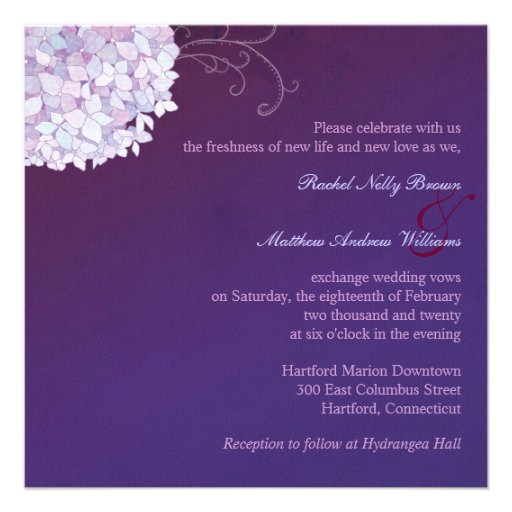 Hydrangea + Heart Plum Floral Wedding Invitations