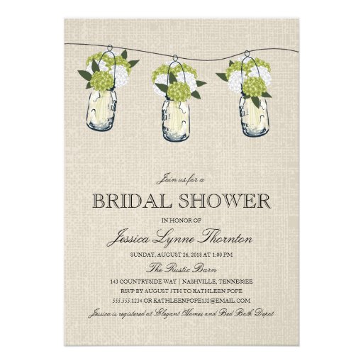 Hydrangea Mason Jar Bridal Shower Personalized Invitations