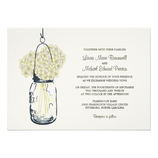 Hydrangea & Mason Jar Wedding Invitations