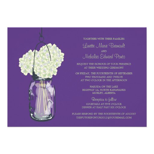 Hydrangea & Mason Jar Wedding Invitations (front side)