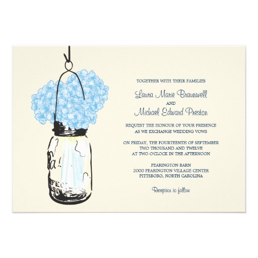 Hydrangea & Mason Jar Wedding Invitations