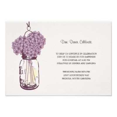 Hydrangea &amp; Mason Jar Wedding Reception Invitation