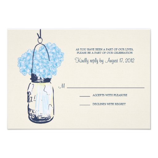 Hydrangea & Mason Jar Wedding RSVP Custom Announcements