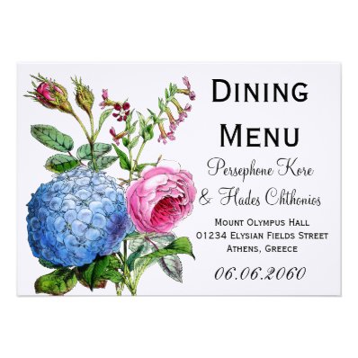 Hydrangea Roses Floral Wedding Dining Menu Personalized Announcements