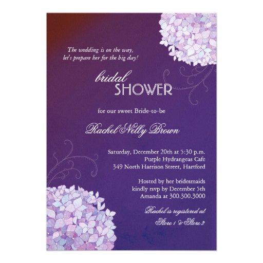 Hydrangeas Posh Plum Bridal Shower Invitations