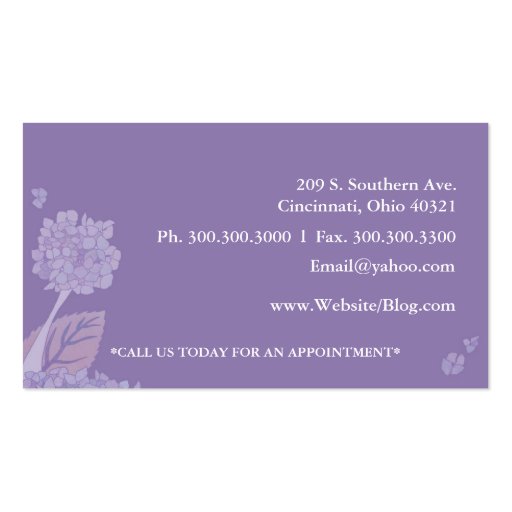 Hydrangeas Spa & Salon Business Cards (back side)