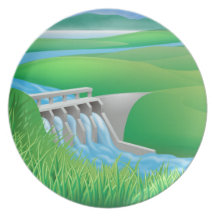 Hydro dam water power energy illustration party plates
