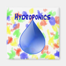 Hydroponics blue letters with blue drop graphic magnet
