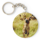 Hyena with wildebeest (gnu) keychain holder