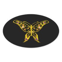 HYPER BUTTERFLY, black Oval Stickers