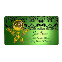 HYPER BUTTERFLY MONOGRAM green damask topaz Custom Shipping Labels