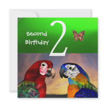 HYPER PARROTS / First Birthday Party,Emerald Green Invitation