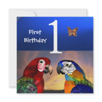 HYPER PARROTS / First Birthday Party Custom Invites