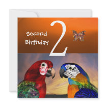 HYPER PARROTS / First Birthday Party, Orange Custom Invitations