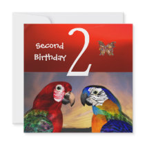 HYPER PARROTS / First Birthday Party, Red Invite