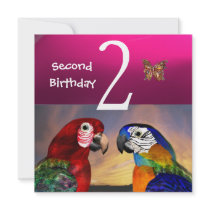 HYPER PARROTS / Second Birthday Party, Fuchsia Custom Invites