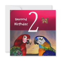 HYPER PARROTS / Second Birthday Party, Fuchsia Personalized Invitation