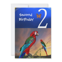 HYPER PARROTS / Second Birthday Party Personalized Invitation