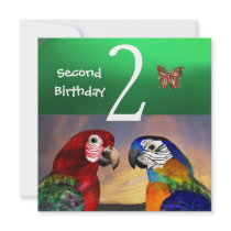 HYPER PARROTS / Second Birthday Party, Jade Green Personalized Invite