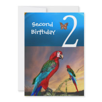 HYPER PARROTS / Second Birthday Party Turquase Announcements