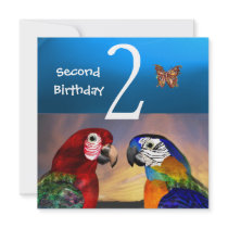 HYPER PARROTS /Second Birthday Party, Turquase Announcements