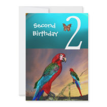 HYPER PARROTS / Second Birthday Party Turquase Personalized Invites