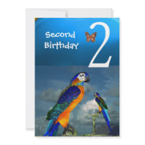 HYPER PARROTS / Second Birthday Party Turquase Custom Invitations
