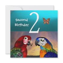 HYPER PARROTS /Second Birthday Party, Turquase Announcements