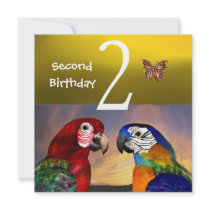 HYPER PARROTS / Second Birthday Party, Yellow Custom Invitation