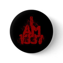 I Am 1337. Deep Red Text. Leet Gamer. Pinback Button