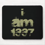 I Am 1337. Leet Gamer. Khaki Green Text. Custom Mousepad