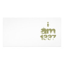 I Am 1337. Leet Gamer. Khaki Green Text. Custom Personalized Photo Card