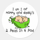I Am 1 Of Mommy & Daddy's 2 Peas In A Pod Round Stickers
