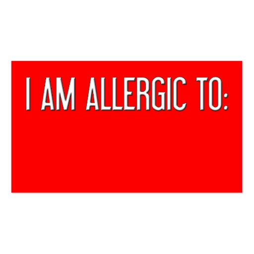 "I AM ALLERGIC TO" BUSINESS CARD TEMPLATES (front side)